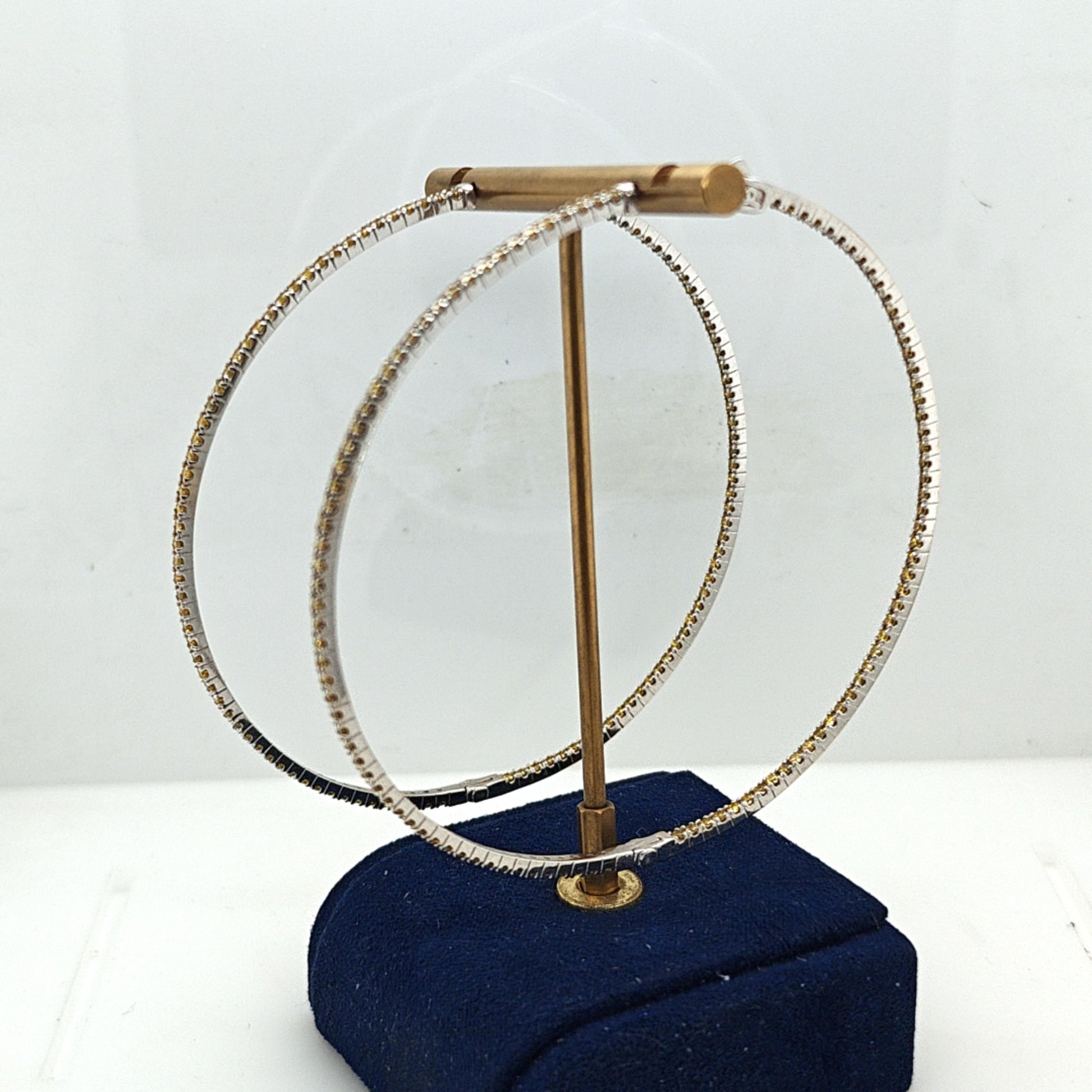 HOOP EARRINGS LARGE 3" YELLOW SAPPHIRE INSIDE OUT WHITE GOLD