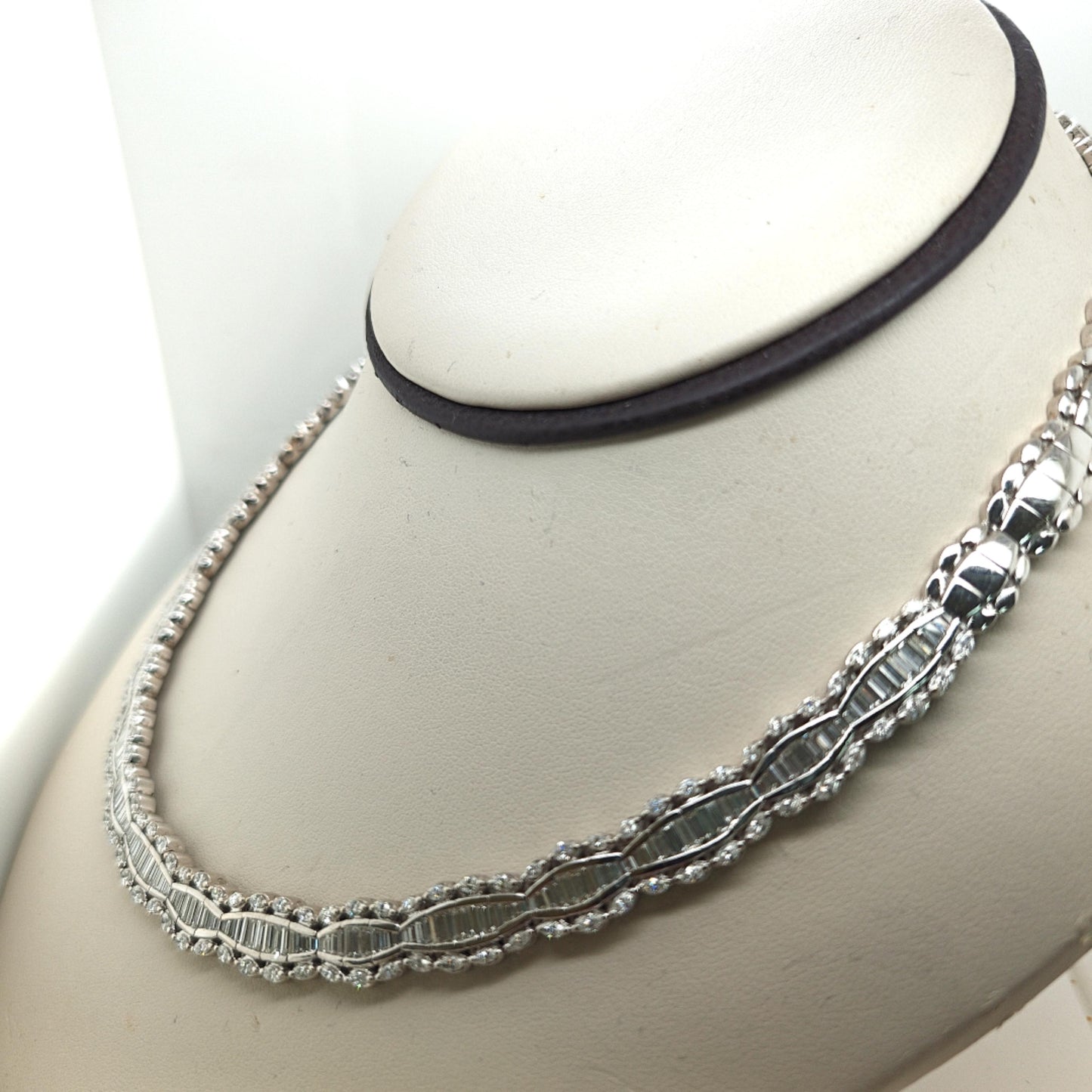 DIAMOND NECKLACE HALF DIAMONDS BAGUETTE AND MARQUISE 12.60CTW WHITE GOLD