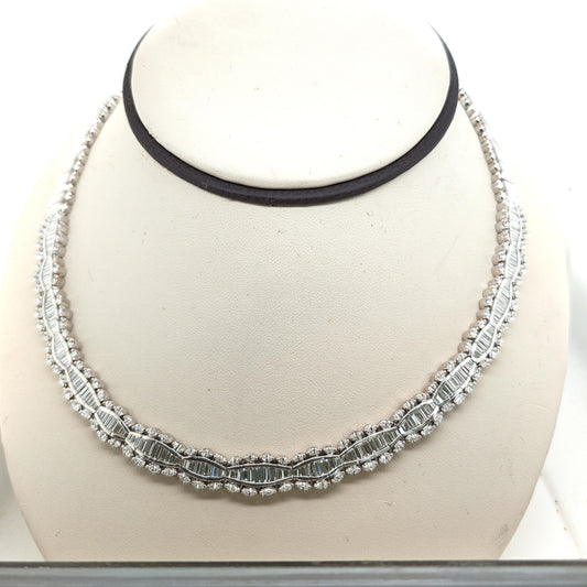 DIAMOND NECKLACE HALF DIAMONDS BAGUETTE AND MARQUISE 12.60CTW WHITE GOLD
