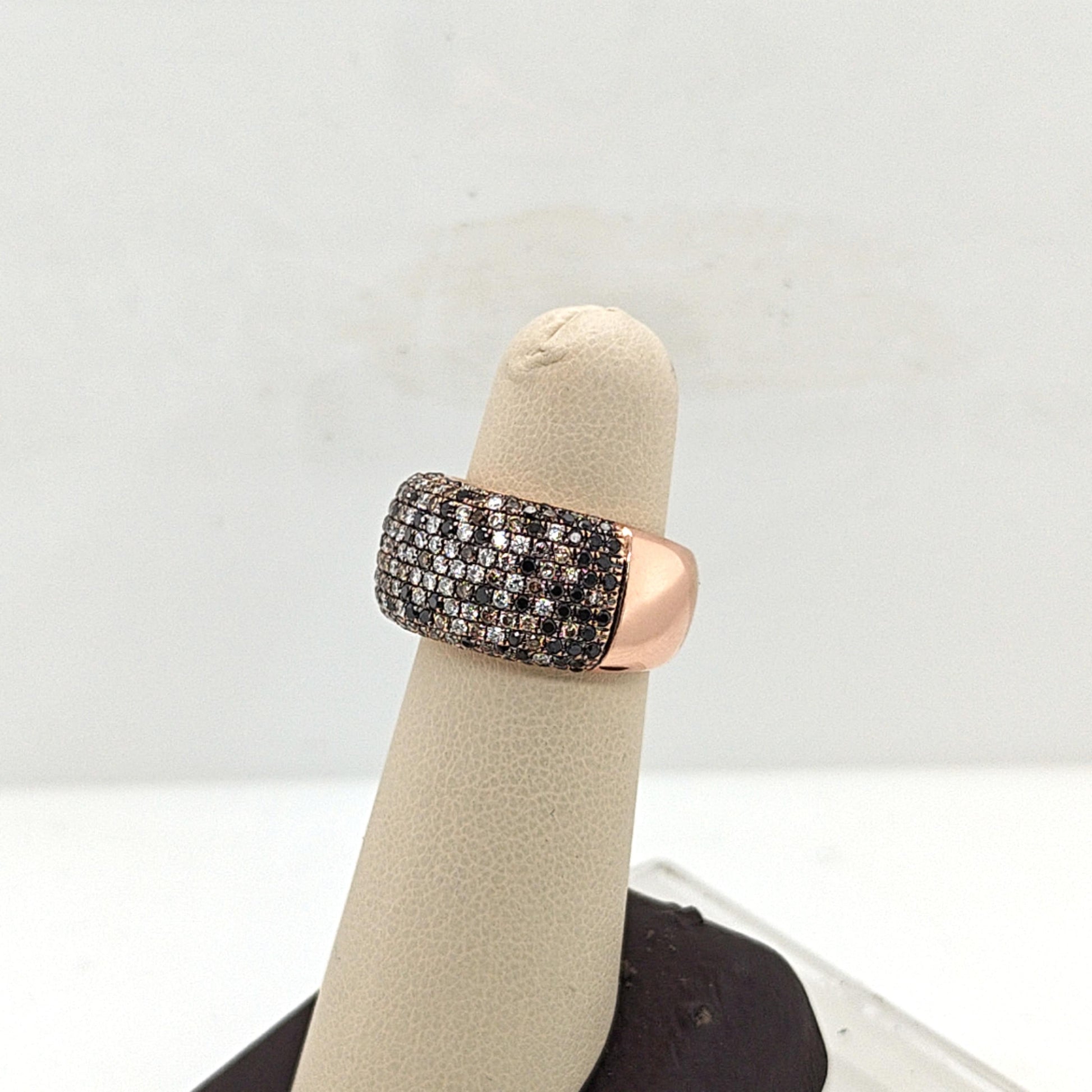 DIAMOND WIDE BAND RING BLACK WHITE & CHAMPAGNE DIAMONDS ROSE GOLD 2.02CTW