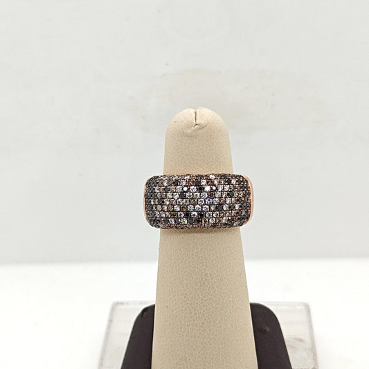 DIAMOND WIDE BAND RING BLACK WHITE & CHAMPAGNE DIAMONDS ROSE GOLD 2.02CTW