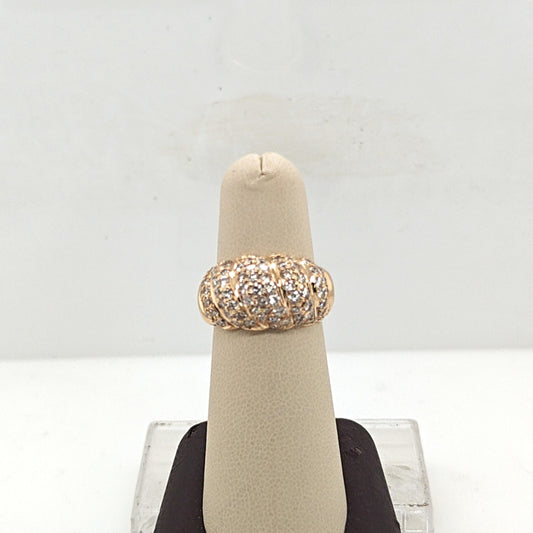 DIAMOND SET GADROON DOME PAVE RING 1.55CTW YELLOW GOLD