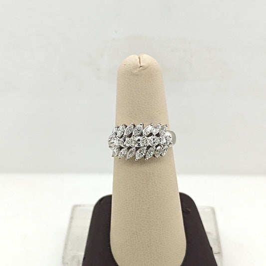 DIAMOND THREE ROW MARQUIS & OVAL RING 2.14CTW WHITE GOLD