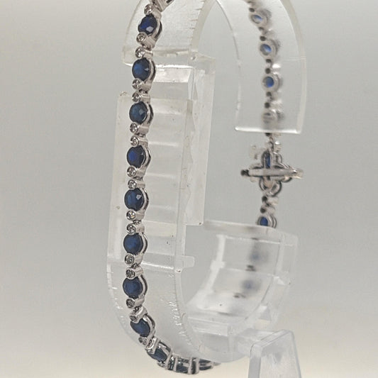 SAPPHIRE AND DIAMOND TENNIS BRACELET WHITE GOLD