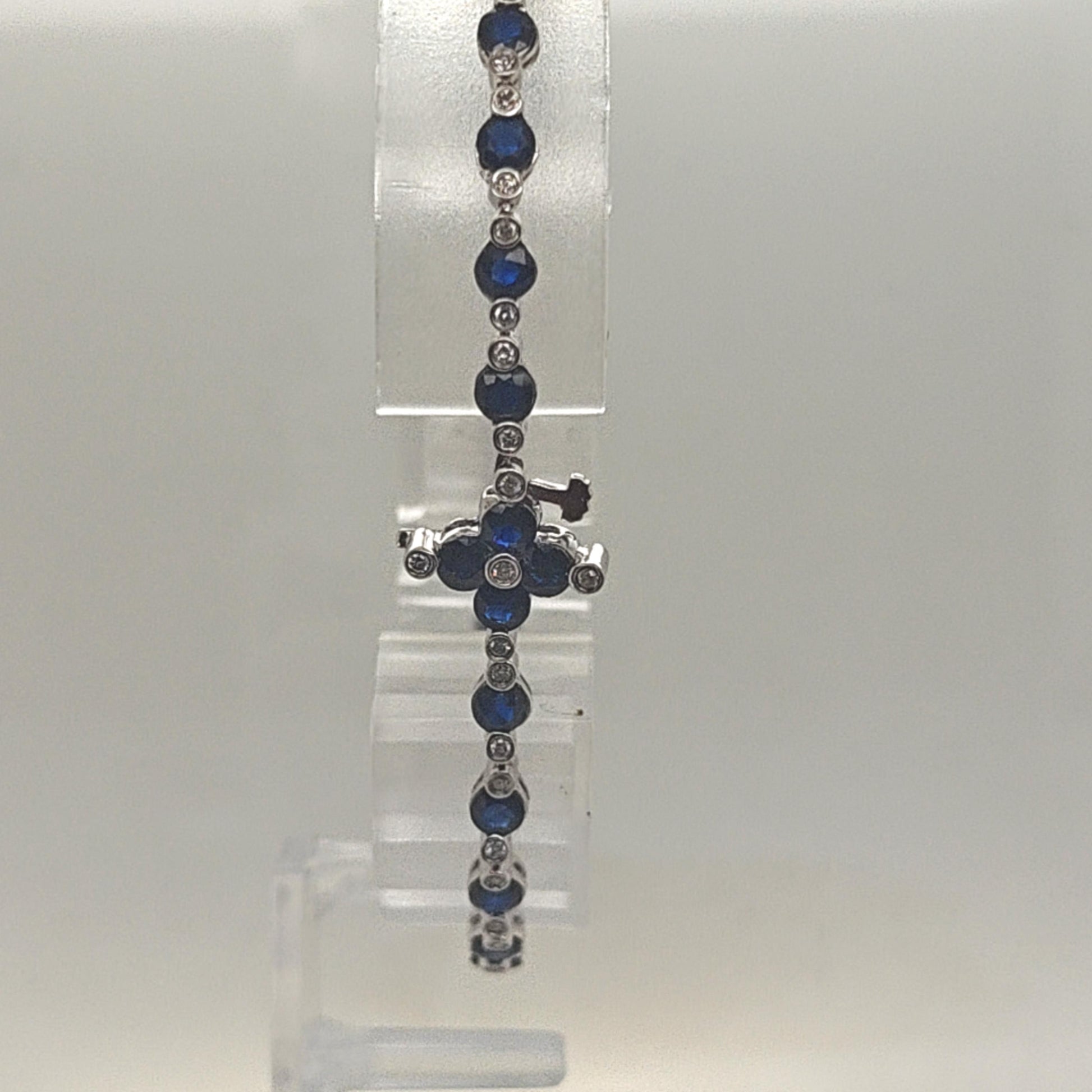 SAPPHIRE AND DIAMOND TENNIS BRACELET WHITE GOLD