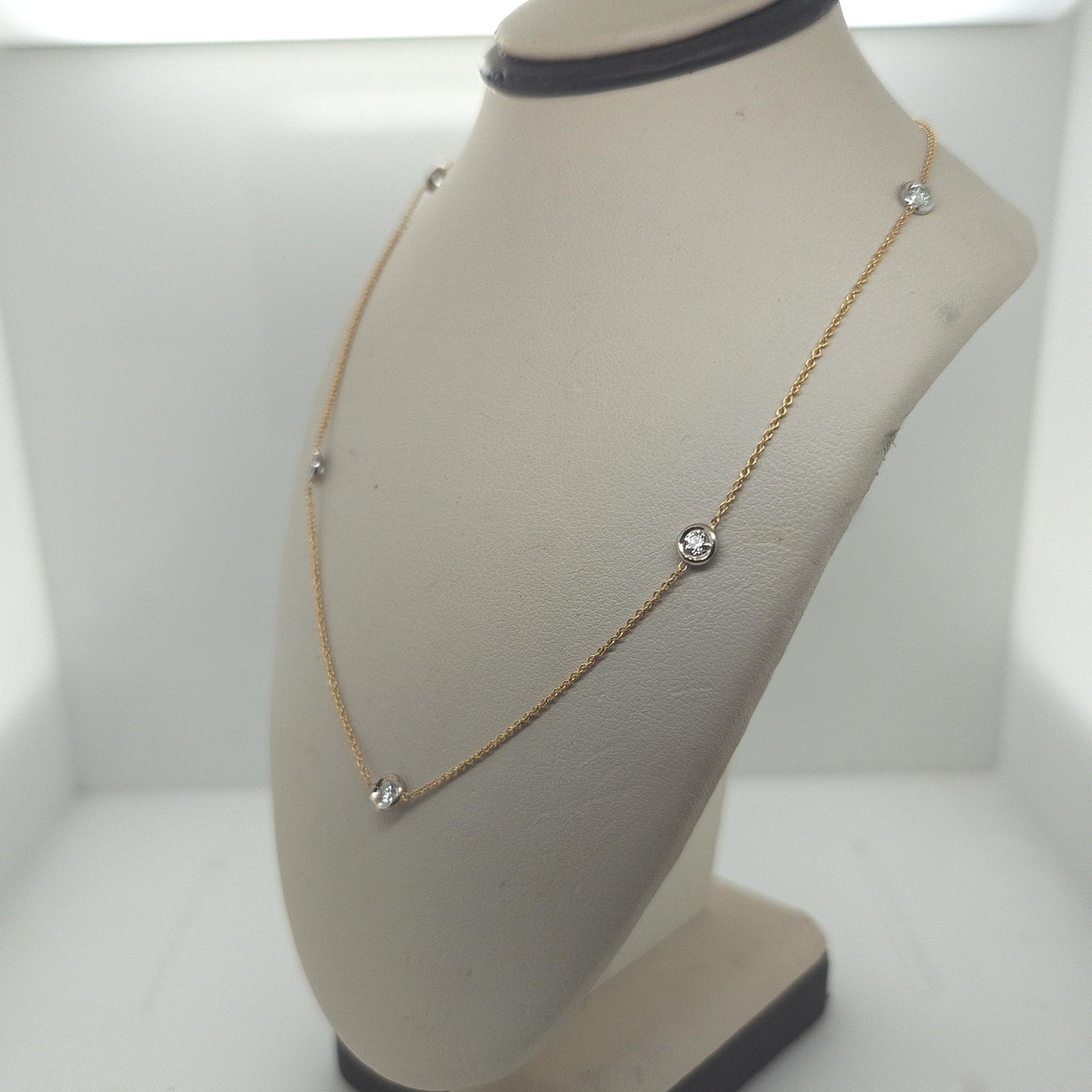 DIAMOND BY THE YARD NECKLACE CHAIN YELLOW GOLD WITH WHITE GOLD BEZELS
