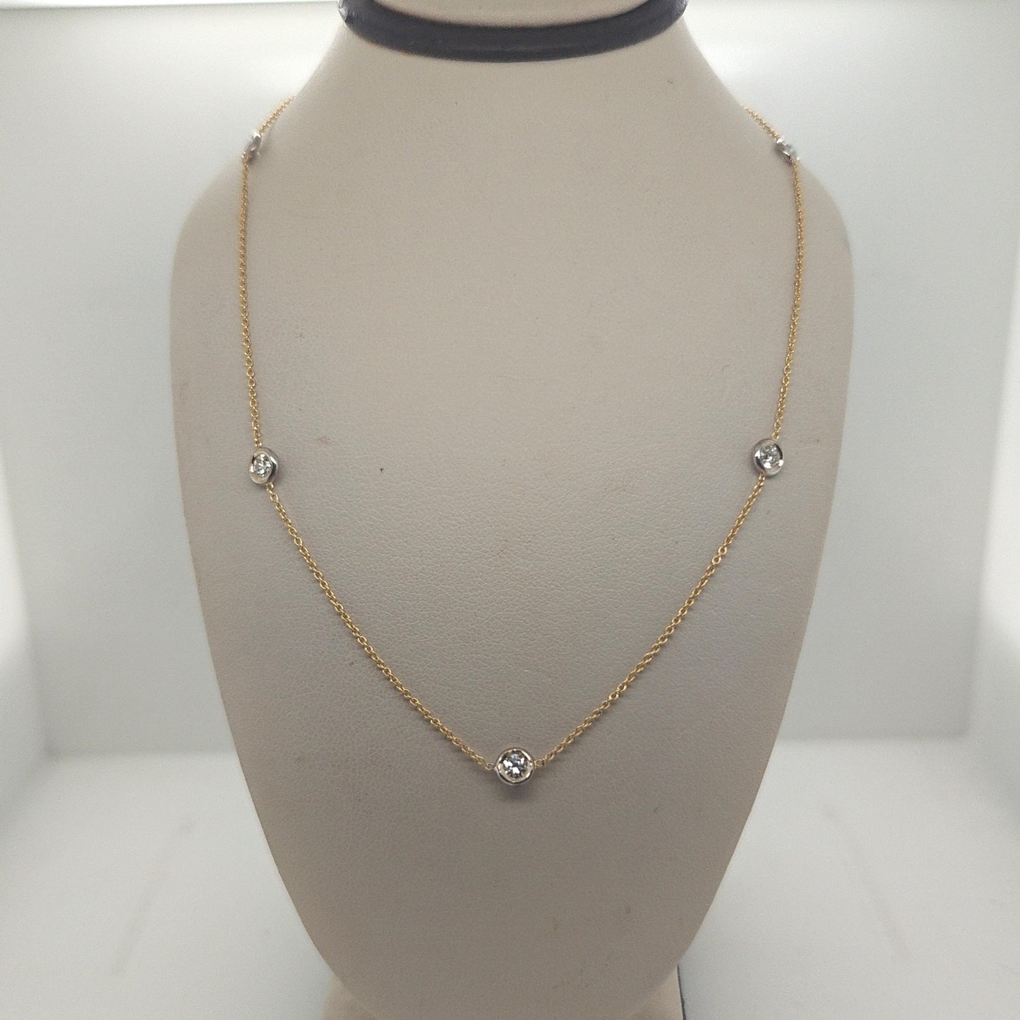 DIAMOND BY THE YARD NECKLACE CHAIN YELLOW GOLD WITH WHITE GOLD BEZELS
