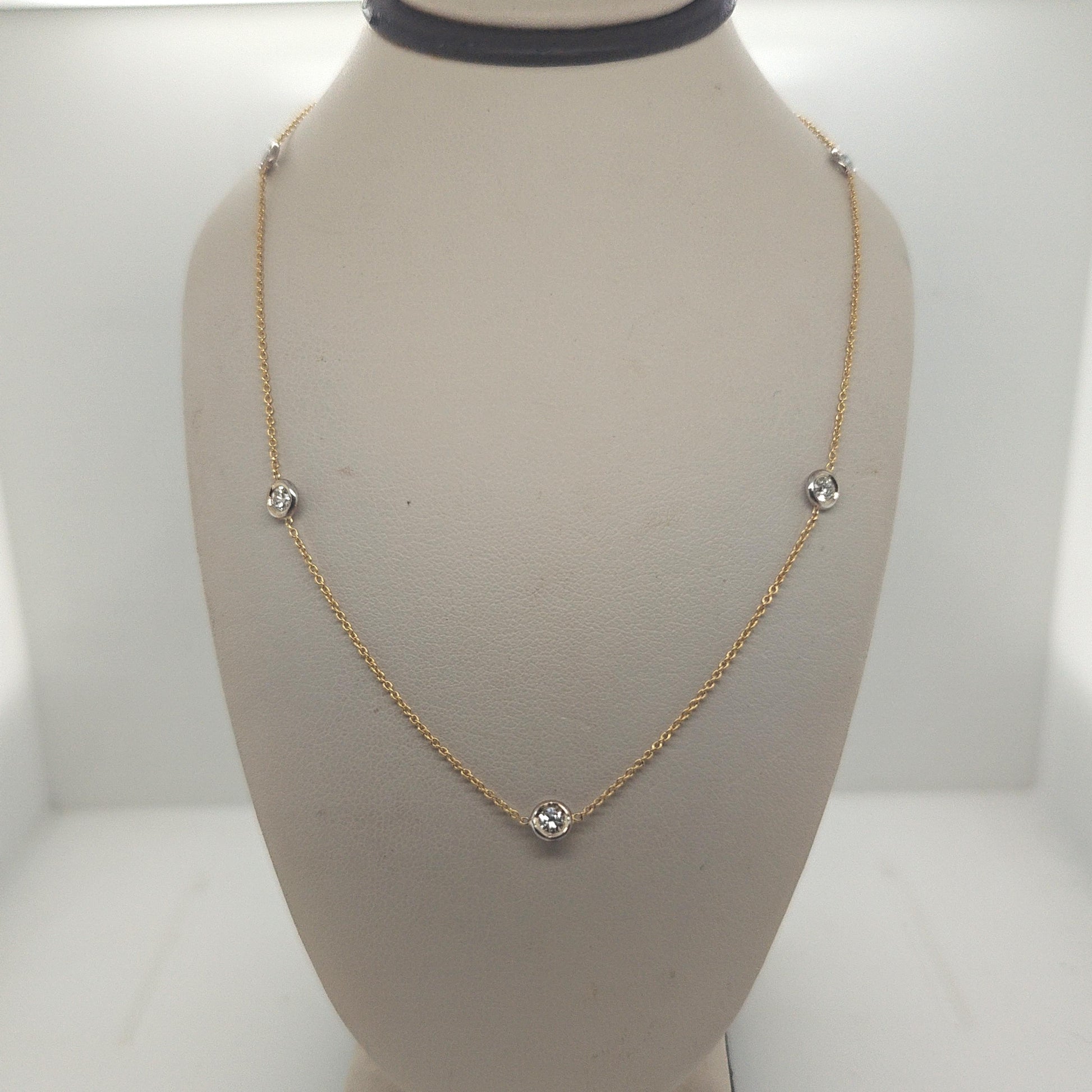 DIAMOND BY THE YARD NECKLACE CHAIN YELLOW GOLD WITH WHITE GOLD BEZELS