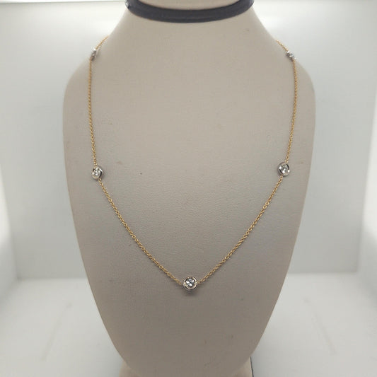 DIAMOND BY THE YARD NECKLACE CHAIN YELLOW GOLD WITH WHITE GOLD BEZELS