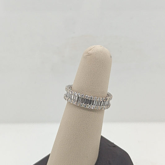 BAGUETTE AND ROUND DIAMOND ETERNITY BAND RING 3.27CTW WHITE GOLD