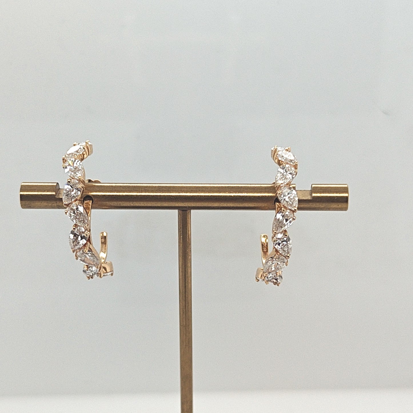 DIAMOND PEAR SHAPE HOOP EARRINGS 3.60CTW YELLOW GOLD