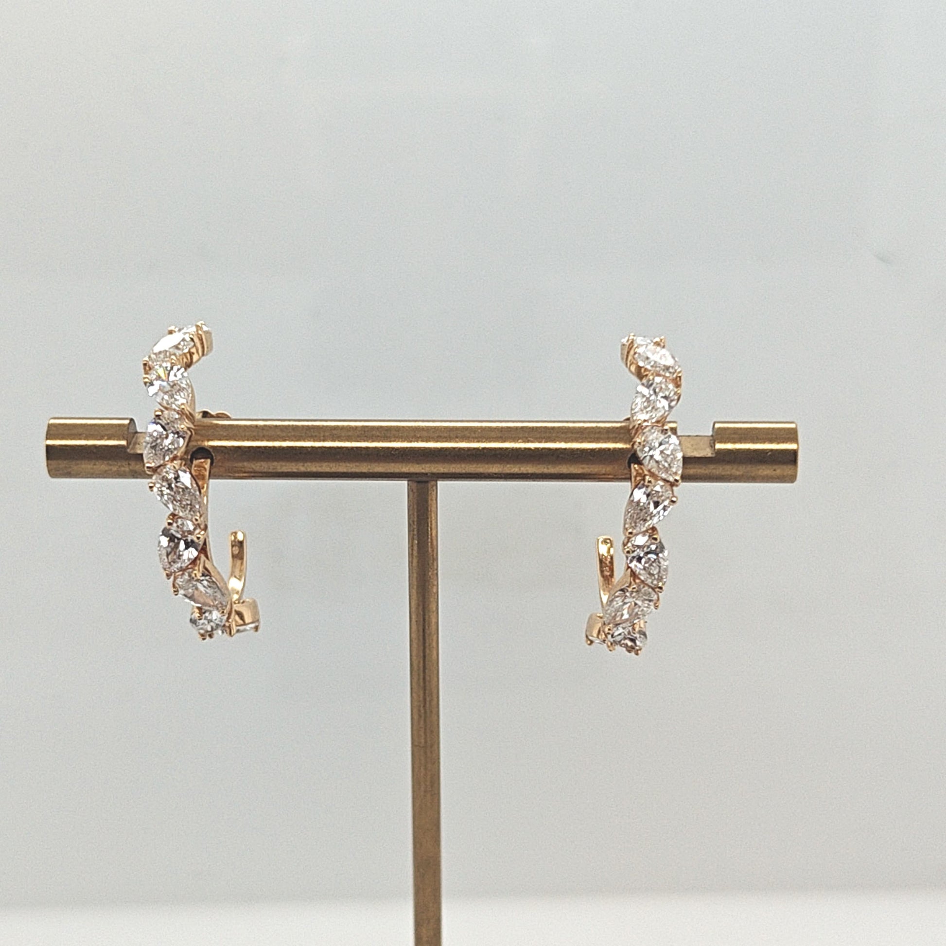 DIAMOND PEAR SHAPE HOOP EARRINGS 3.60CTW YELLOW GOLD