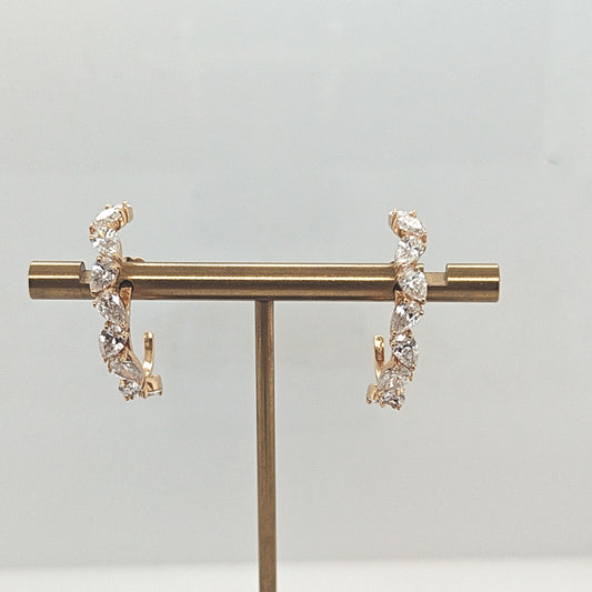 DIAMOND PEAR SHAPE HOOP EARRINGS 3.60CTW YELLOW GOLD