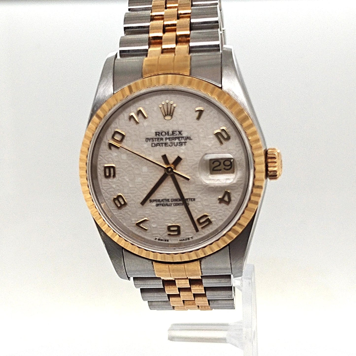 ROLEX DATEJUST WHITE JUBILEE ANNIVERSARY DIAL FLUTED BEZEL TWO TONE