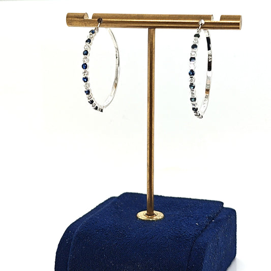 DIAMOND AND SAPPHIRE THIN HOOP EARRINGS WHITE GOLD