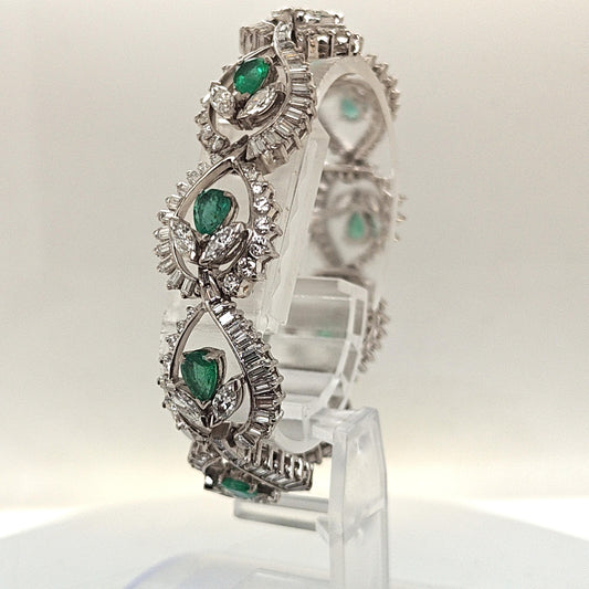DIAMOND AND EMERALD FLOWER BRACELET PLATINUM