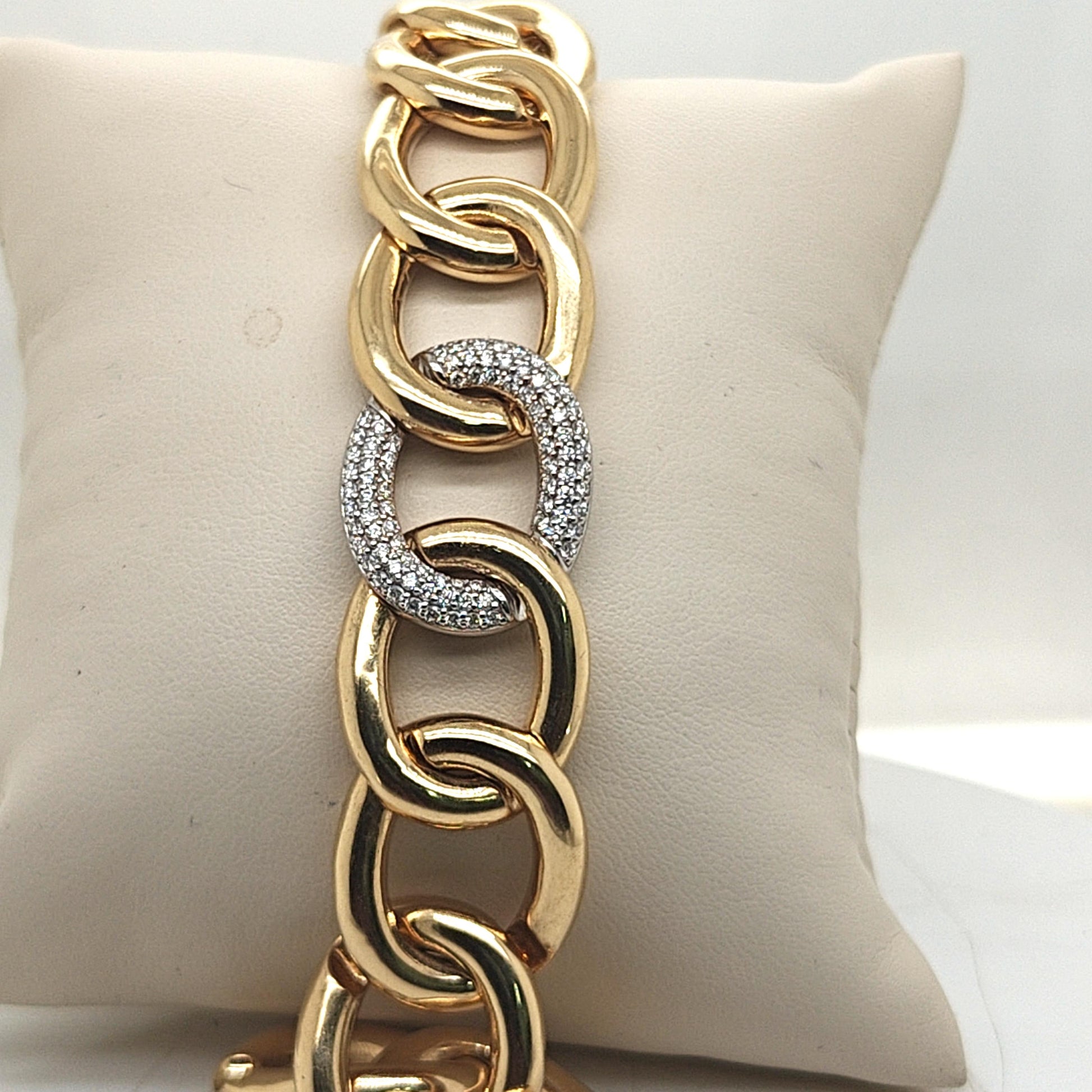 CUSTOM MADE HEAVY DIAMOND LINK BRACELET 1.18CTW YELLOW GOLD