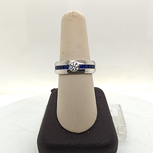DIAMOND AND SAPPHIRE MEN'S  BAND RING PLATINUM