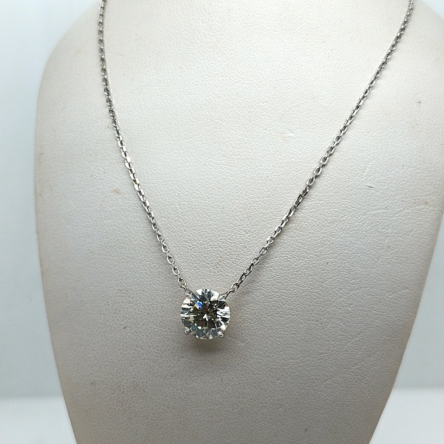 DIAMOND ROUND SOLITAIRE PENDANT NECKLACE 3.07CTW WHITE GOLD AND PLATINUM