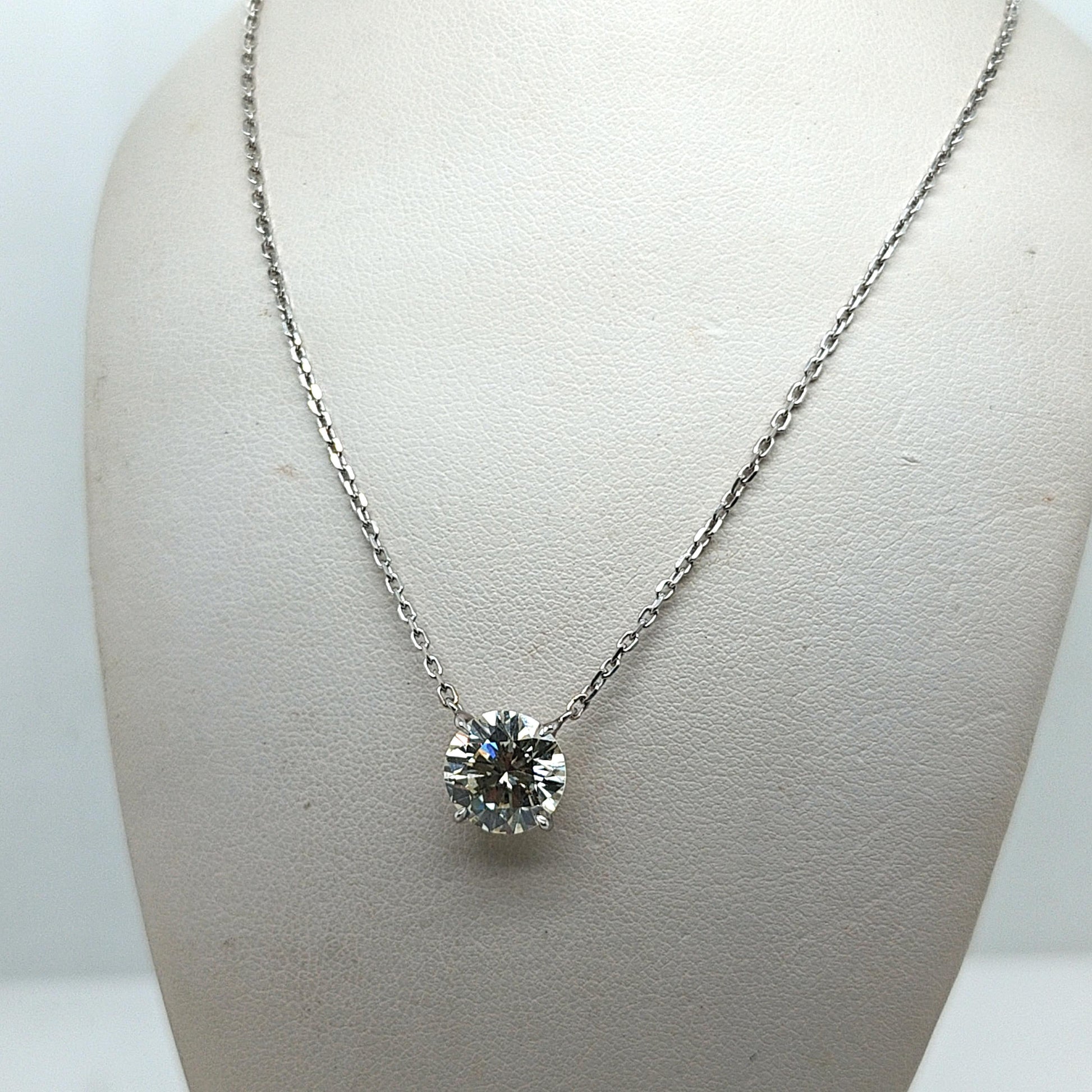 DIAMOND ROUND SOLITAIRE PENDANT NECKLACE 3.07CTW WHITE GOLD AND PLATINUM