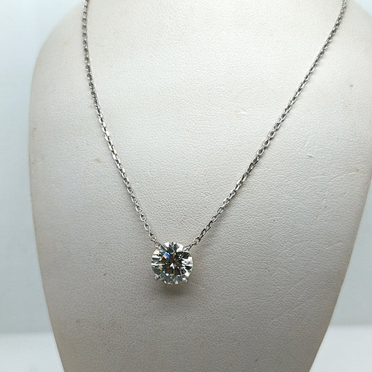 DIAMOND ROUND SOLITAIRE PENDANT NECKLACE 3.07CTW WHITE GOLD AND PLATINUM