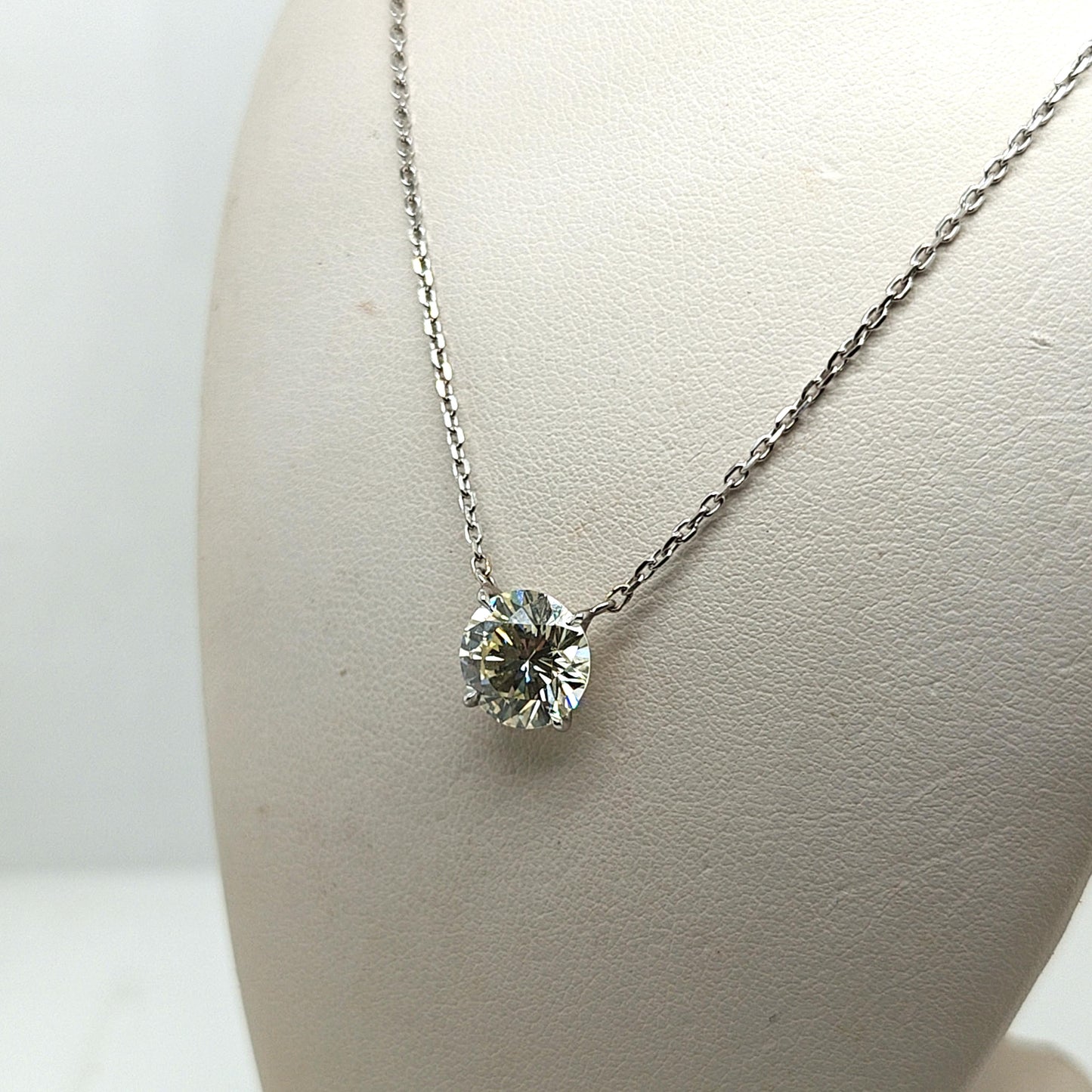 DIAMOND ROUND SOLITAIRE PENDANT NECKLACE 3.07CTW WHITE GOLD AND PLATINUM