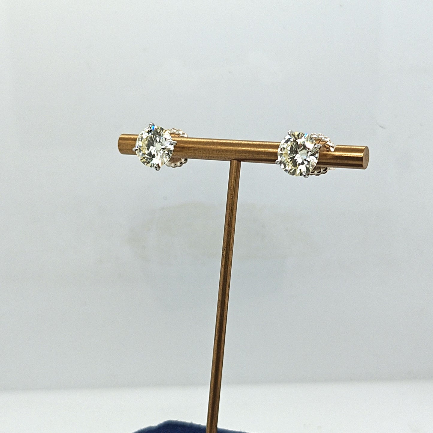 DIAMOND STUD EARRINGS 5.78CTW MARTINI STYLE HAND MADE PLATINUM