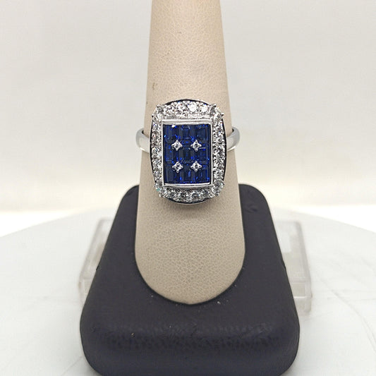 SAPPHIRE AND DIAMOND MOSAIC ART DECO RING PLATINUM