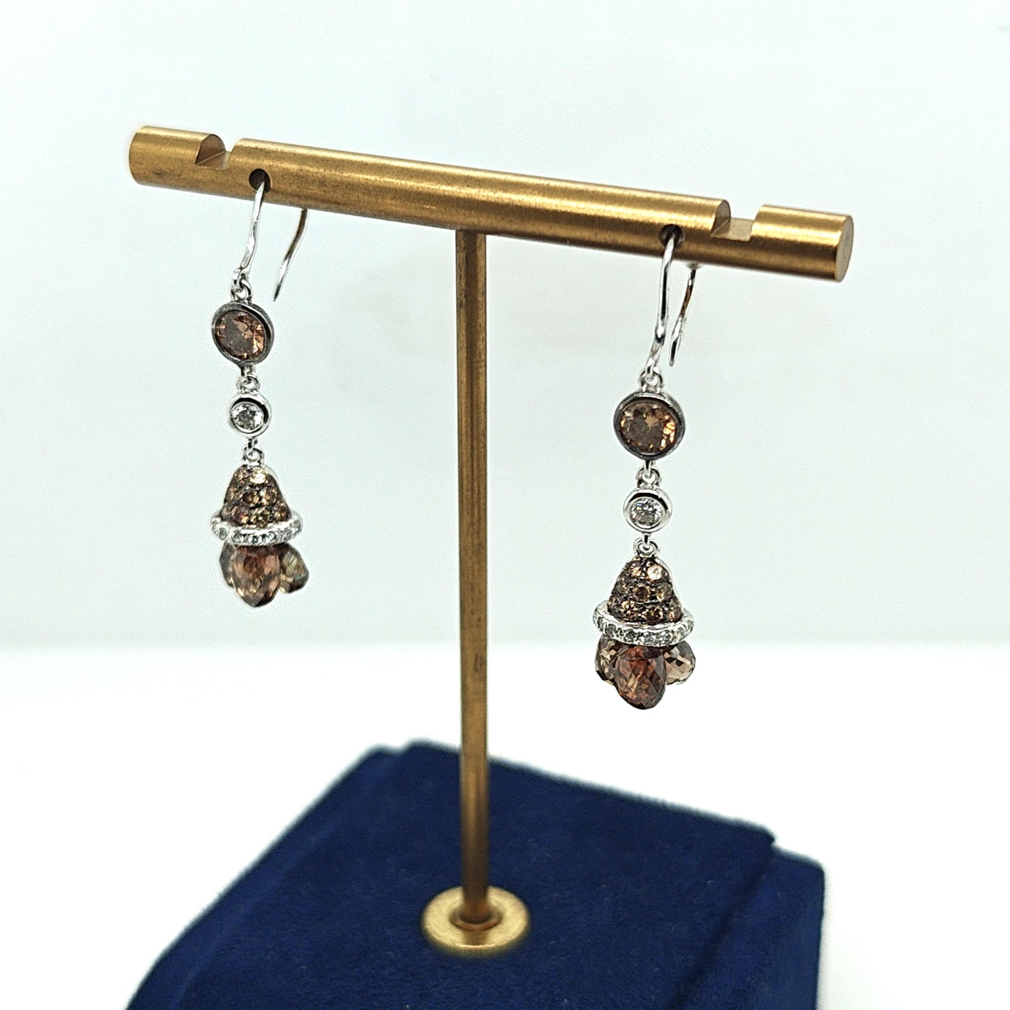 FANCY BROWN  DIAMOND BRIOLETTE DANGLE EARRINGS WHITE GOLD