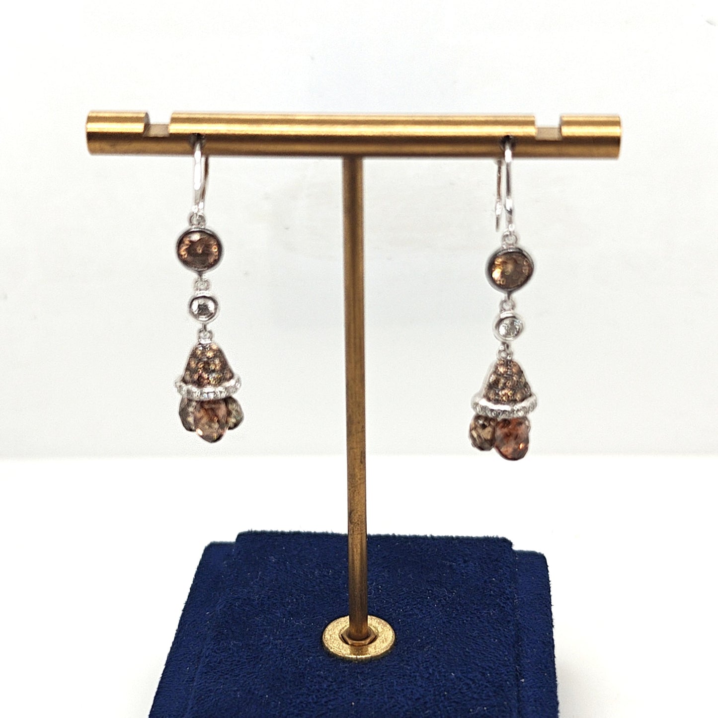 FANCY BROWN  DIAMOND BRIOLETTE DANGLE EARRINGS WHITE GOLD