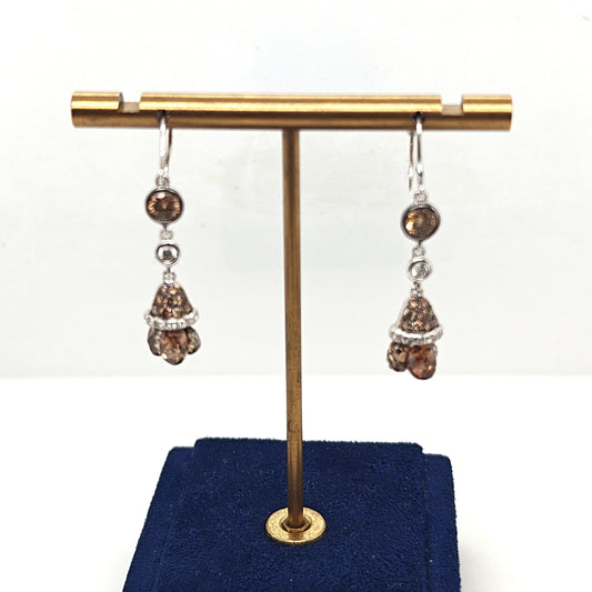 FANCY BROWN  DIAMOND BRIOLETTE DANGLE EARRINGS WHITE GOLD