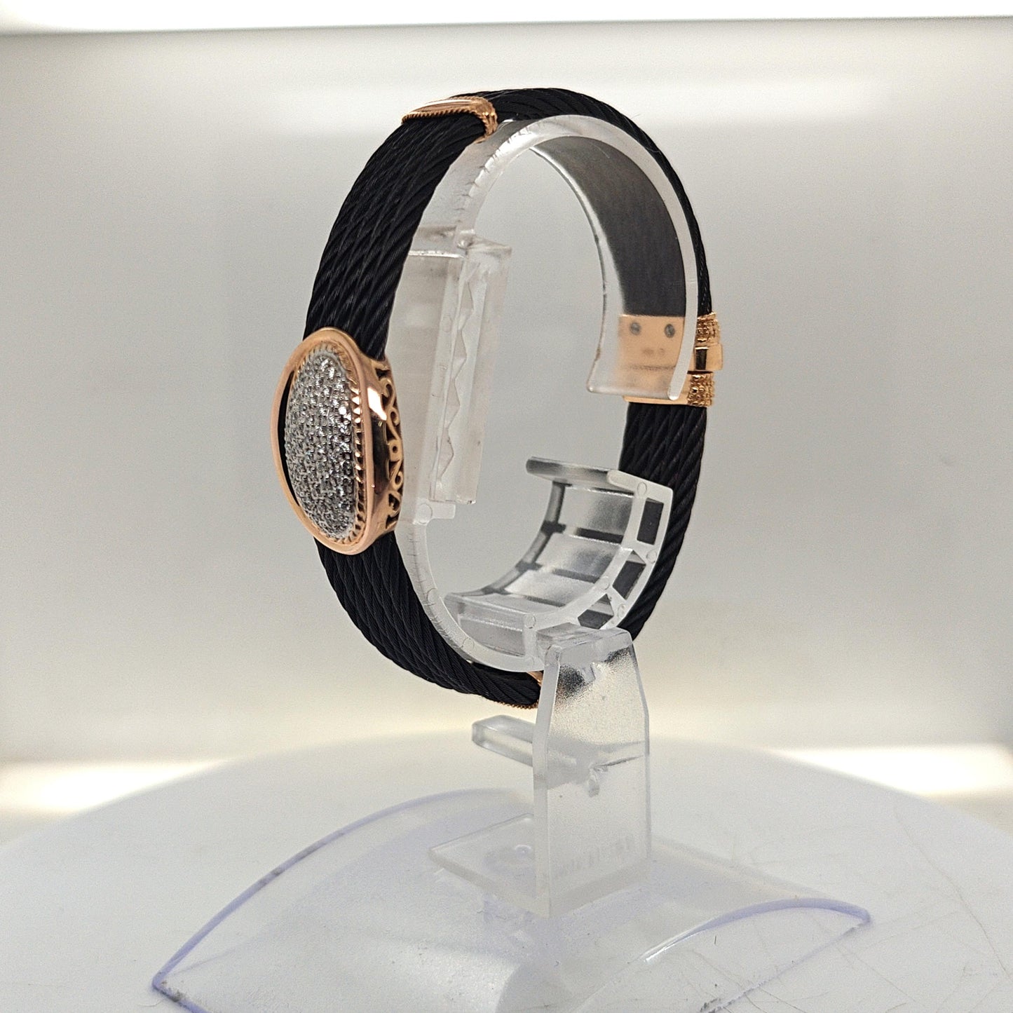 PHILIPPE CHARRIOL CELTIC PVD CABLE BANGLE BRACELET PAVE DIAMOND ROSE GOLD