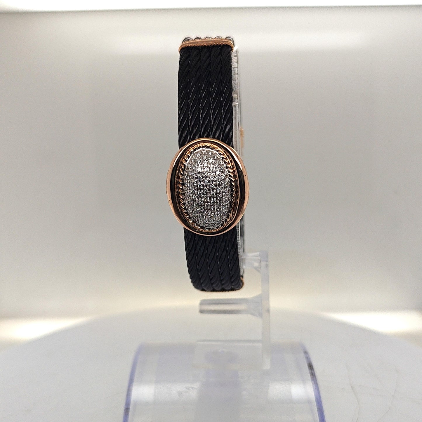 PHILIPPE CHARRIOL CELTIC PVD CABLE BANGLE BRACELET PAVE DIAMOND ROSE GOLD