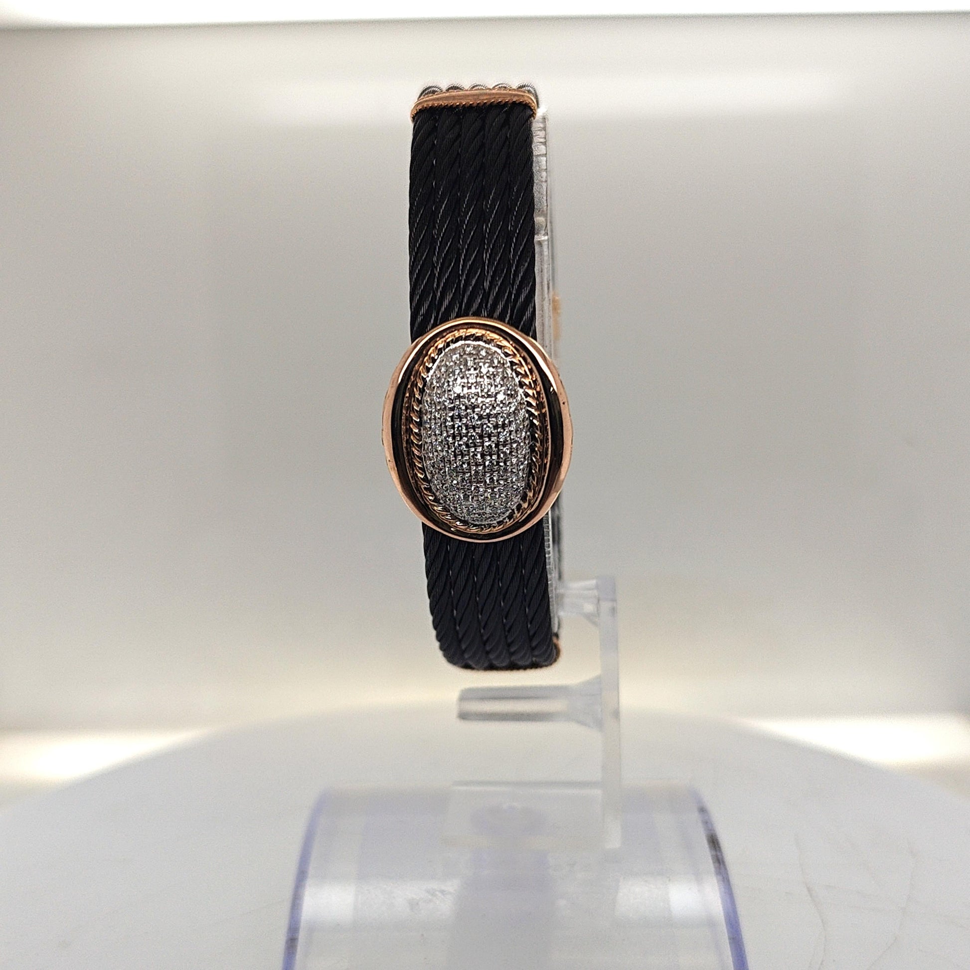 PHILIPPE CHARRIOL CELTIC PVD CABLE BANGLE BRACELET PAVE DIAMOND ROSE GOLD
