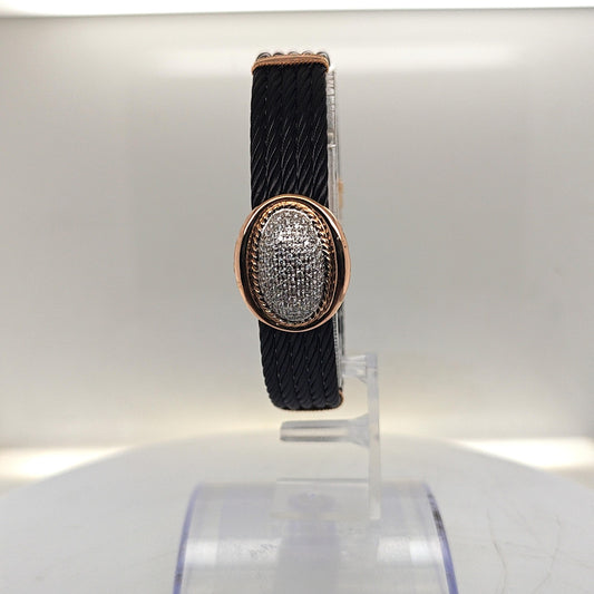 PHILIPPE CHARRIOL CELTIC PVD CABLE BANGLE BRACELET PAVE DIAMOND ROSE GOLD