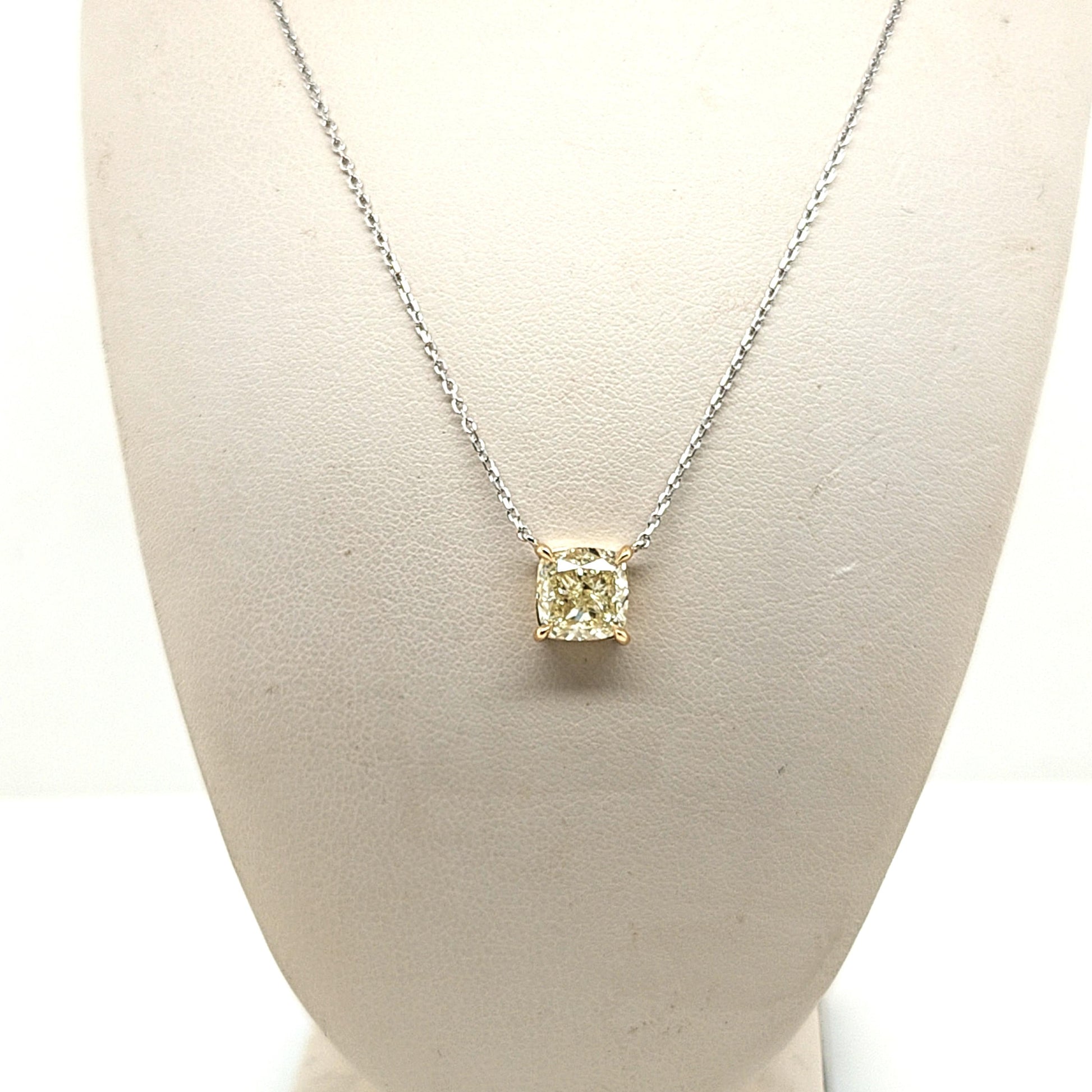 DIAMOND PENDANT NECKLACE SQUARE CUSHION 2.54CT LIGHT FANCY YELLOW