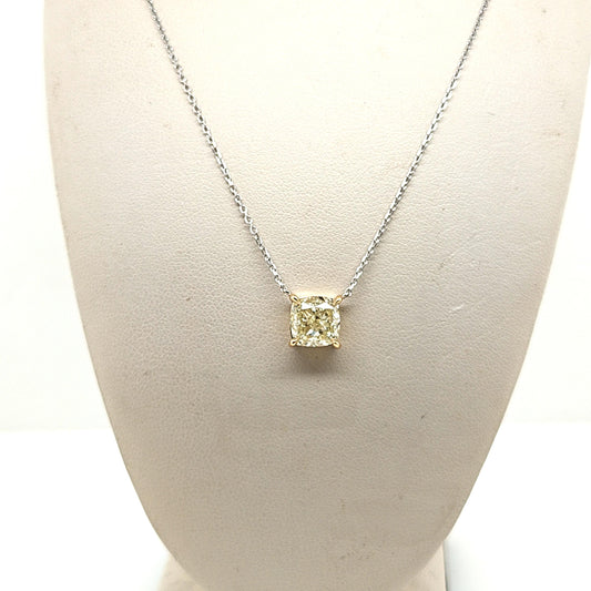 DIAMOND PENDANT NECKLACE SQUARE CUSHION 2.54CT LIGHT FANCY YELLOW
