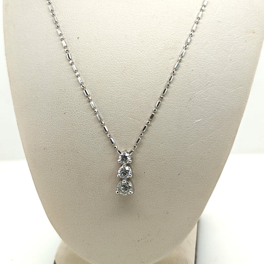THREE DIAMOND DROP PENDANT NECKLACE 0.75CTW WHITE GOLD