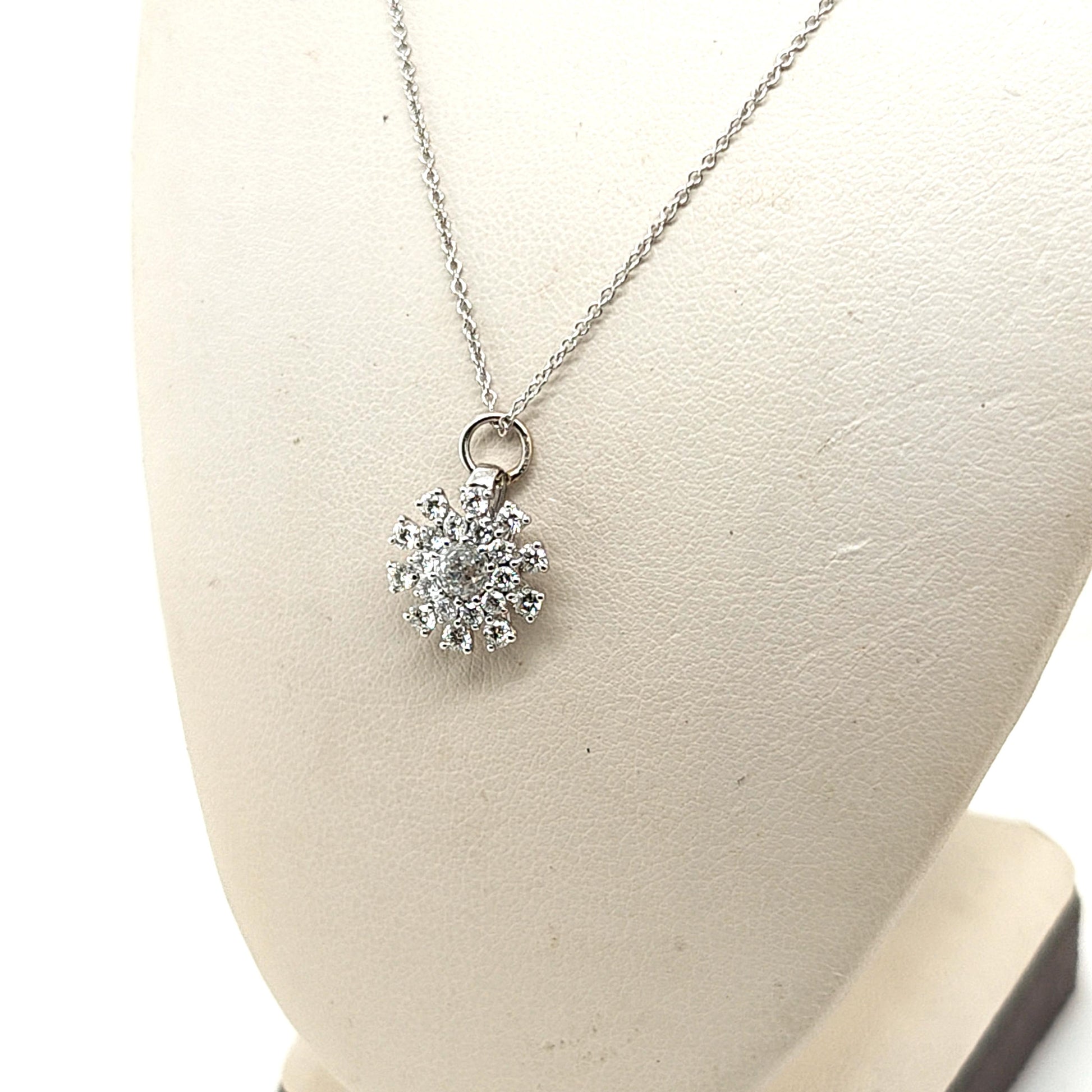 DIAMOND SNOWFLAKE CLUSTER PENDANT NECKLACE WHITE GOLD