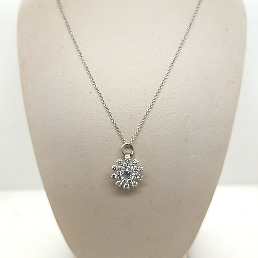 DIAMOND SNOWFLAKE CLUSTER PENDANT NECKLACE WHITE GOLD