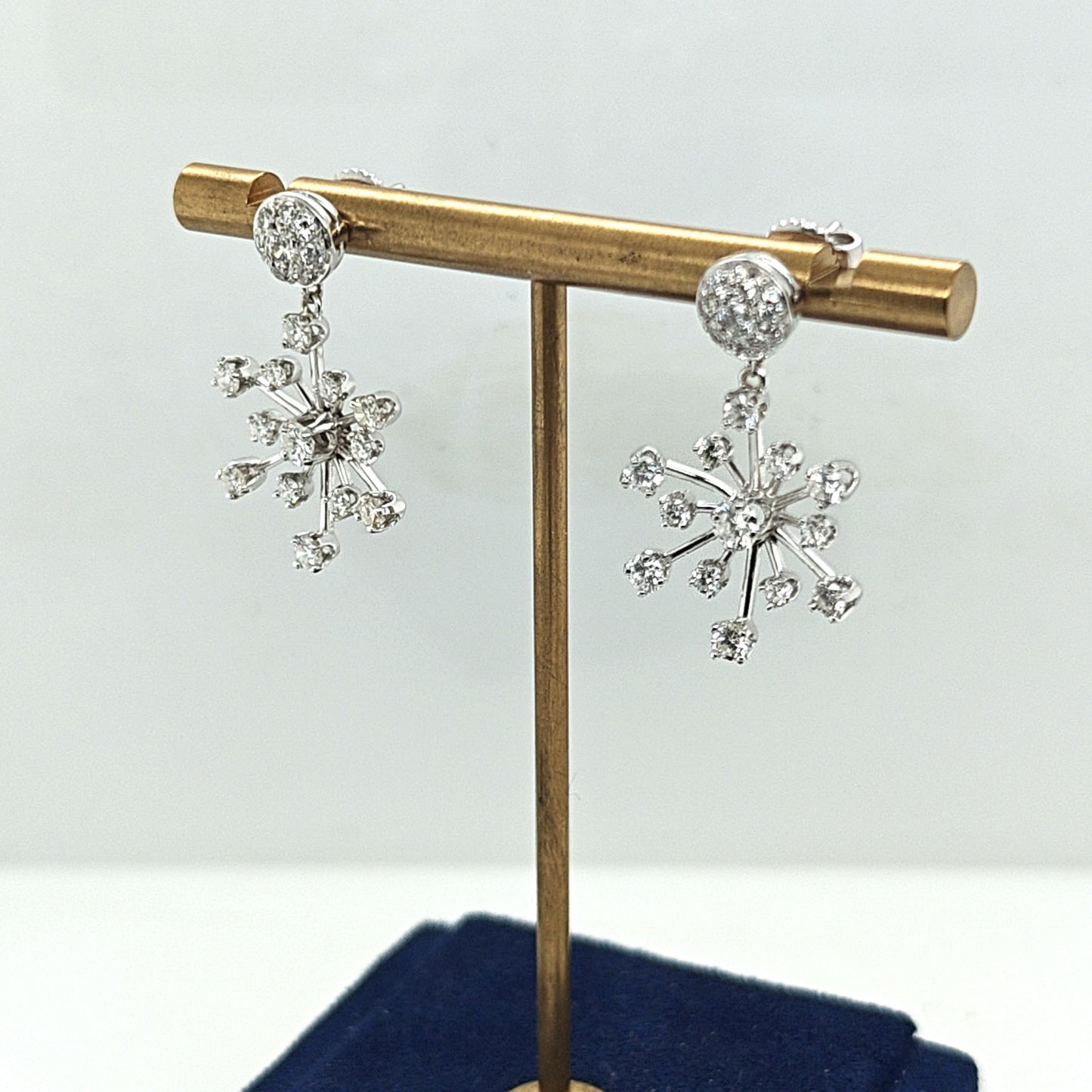 DIAMOND SNOWFLAKE DANGLE EARRINGS 1.85CTW PLATINUM