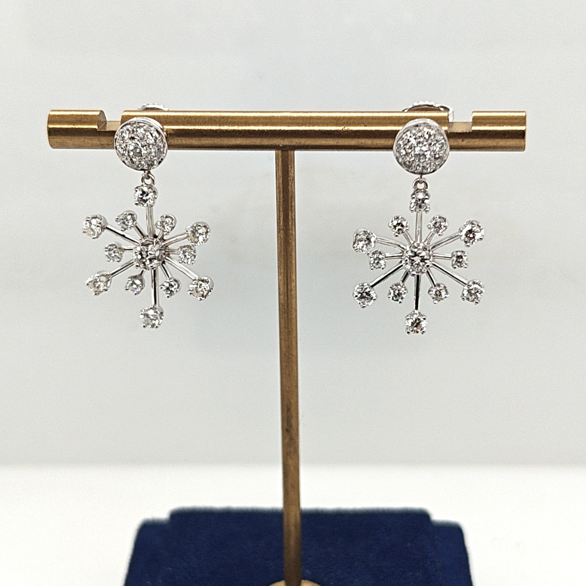 DIAMOND SNOWFLAKE DANGLE EARRINGS 1.85CTW PLATINUM