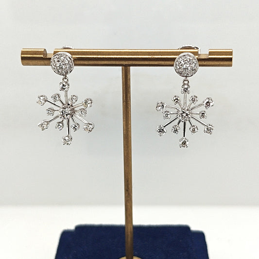 DIAMOND SNOWFLAKE DANGLE EARRINGS 1.85CTW PLATINUM