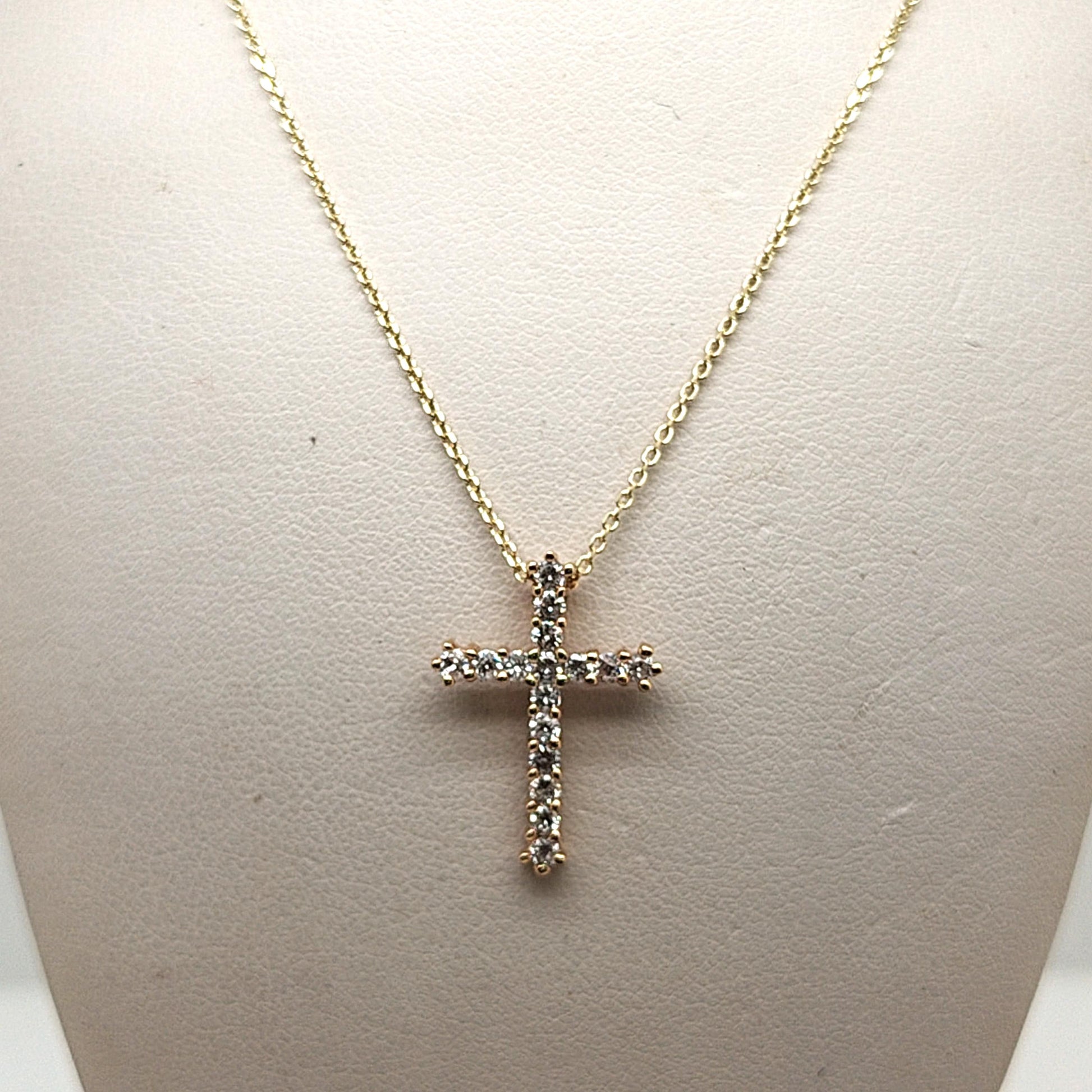 DIAMOND CROSS PENDANT NECKLACE 0.52CTW YELLOW GOLD
