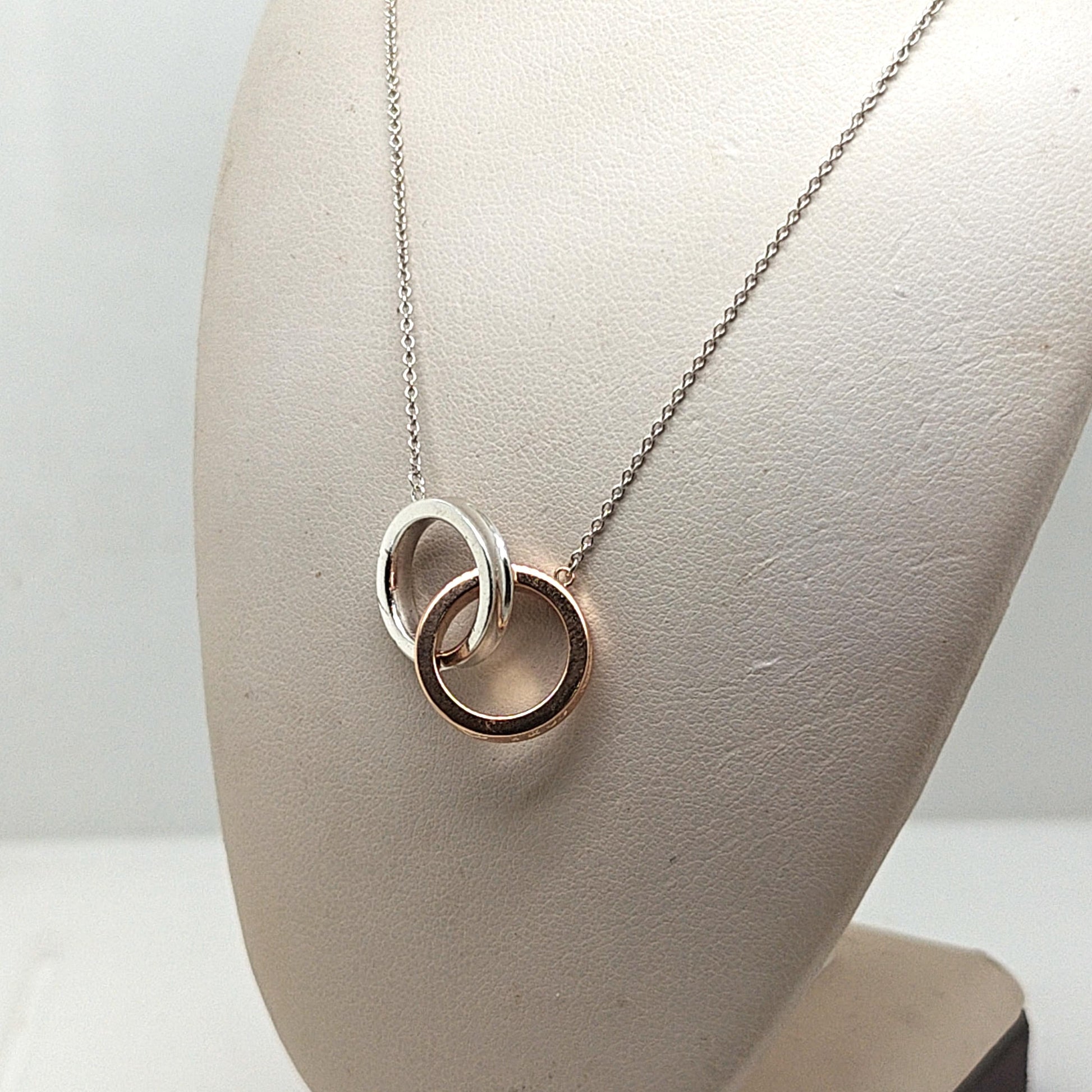TIFFANY & CO 1837 INTERLOCKING CIRCLES PENDANT NECKLACE SILVER AND ROSE GOLD