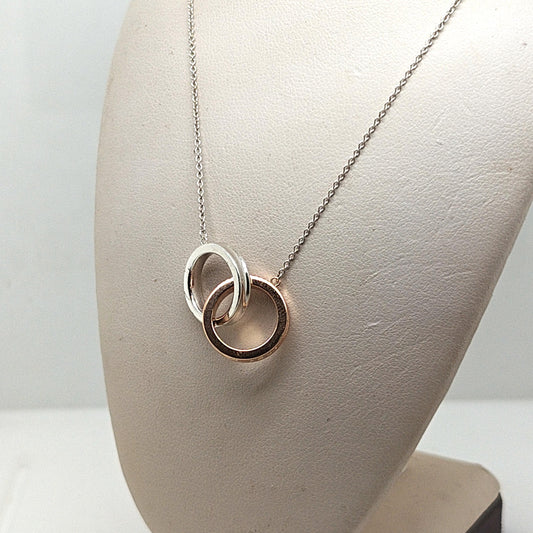 TIFFANY & CO 1837 INTERLOCKING CIRCLES PENDANT NECKLACE SILVER AND ROSE GOLD