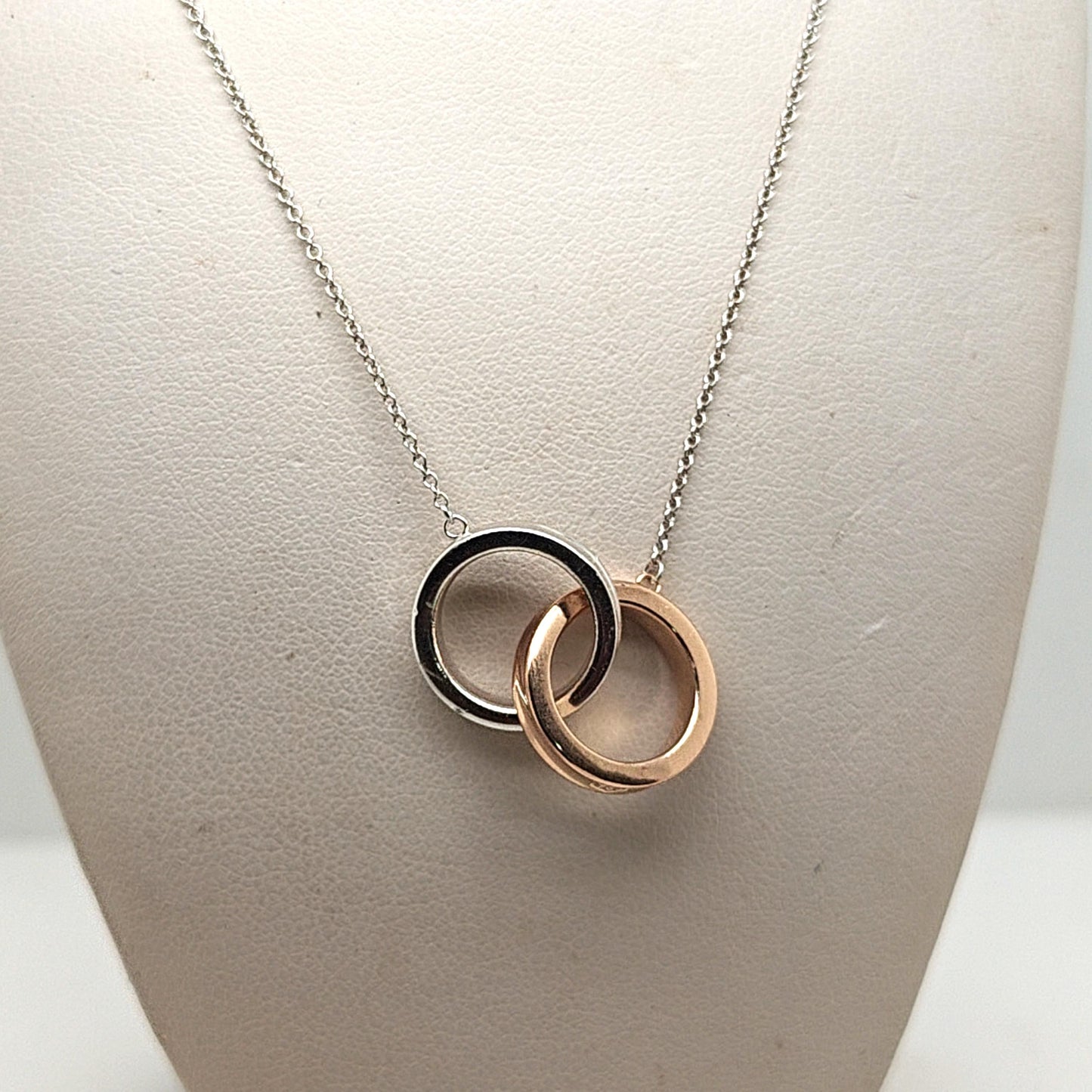 TIFFANY & CO 1837 INTERLOCKING CIRCLES PENDANT NECKLACE SILVER AND ROSE GOLD