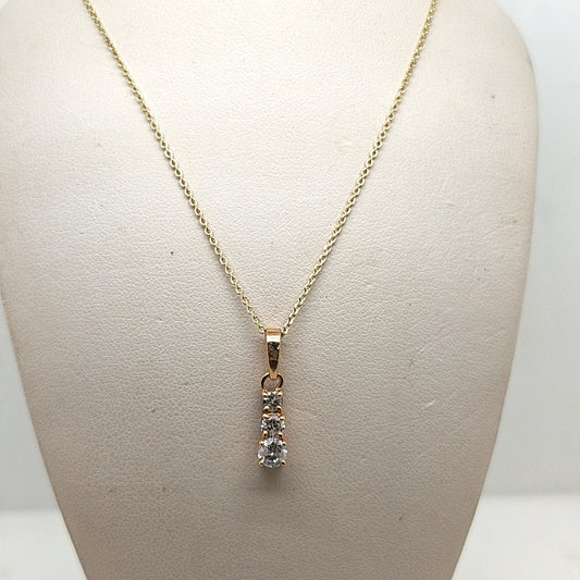 THREE DIAMOND DROP PENDANT NECKLACE 0.47CTW YELLOW GOLD