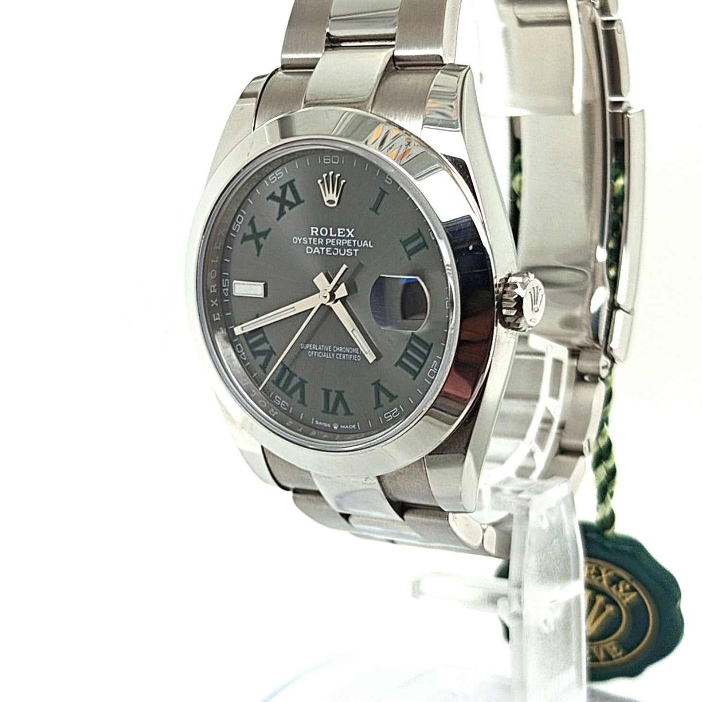 ROLEX DATEJUST WIMBLEDON WATCH 41MM OYSTER STEEL SMOOTH BEZEL