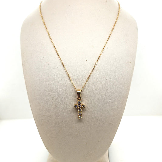 SMALL DIAMOND CROSS PENDANT NECKLACE YELLOW GOLD
